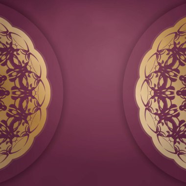 Şablon Flyer bordo rengi ve markanız için mandala altın desenli.