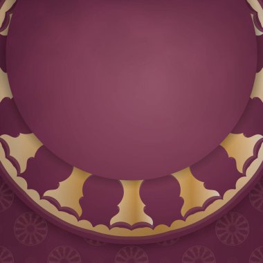 Markanız için mandala altın desenli tebrik kartı bordo rengi.