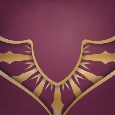 Bordo renkli tebrik kartı ve tipografi için hazırlanmış klasik altın süsü..