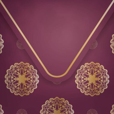 Şablon Flyer Burgonya ve tipografi için hazırlanmış Hint altın desenli.