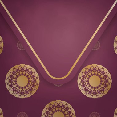 Mandala altın desenli broşür bordo rengi tipografi için hazırlandı.