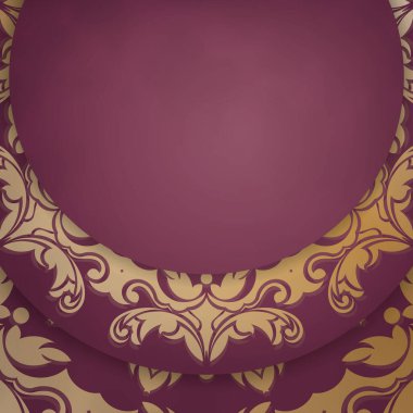 Soyut altın desenli bordo renkli kartpostal yazdırmak için hazırlandı.