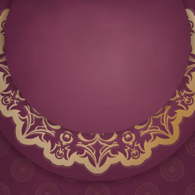 Markanız için bordo renkli klasik altın desenli kartpostal..