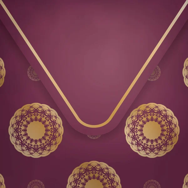 Mandala altın desenli broşür bordo rengi tipografi için hazırlandı.