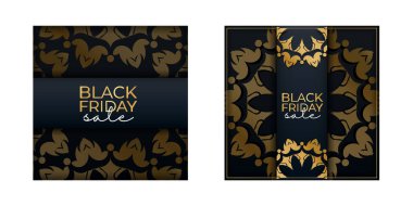 Mavili siyah cuma reklamı, klasik altın desenli.