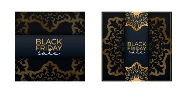 Klasik altın desenli mavi siyah cuma indirimi posteri