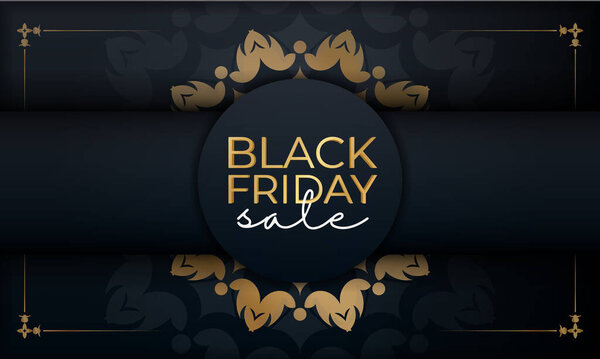 Advertising For Black Friday Sale In Blue With Luxurious Gold Pattern