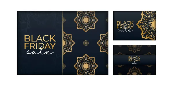 Blue Black Friday Sale Poster Geometric Gold Pattern — Stock Vector