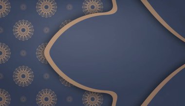 Logo tasarımı için süslü kahverengi süslemeli mavi pankart.