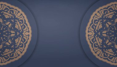 Logo tasarımı için klasik kahverengi süslemeli mavi pankart.