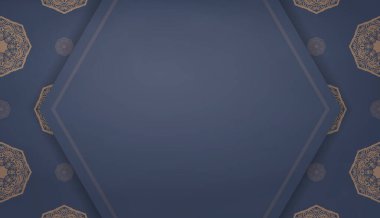 Klasik kahverengi desenli mavi pankart ve logo alanı