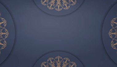 Klasik kahverengi desenli mavi pankart ve logo alanı