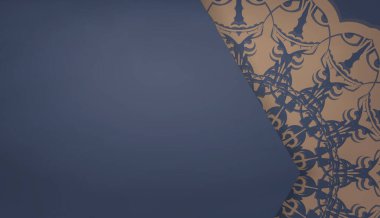 Klasik kahverengi desenli mavi pankart ve logo veya metin için boşluk