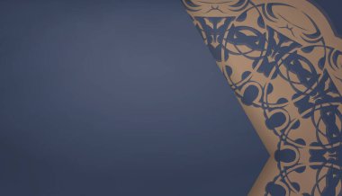 Logo veya metin altında tasarım için mandala kahverengi süslemeli mavi renk pankartı