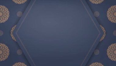 Soyut kahverengi süslemeli mavi pankart şablonu ve metninizin altında