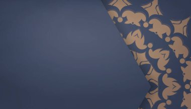 Kahverengi mandala süslemeli mavi pankart şablonu ve metin altında