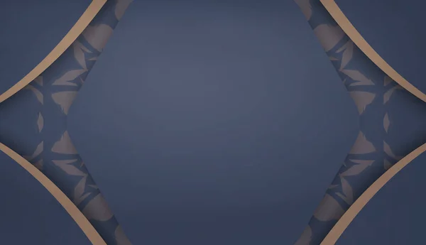 Шаблон Синего Баннера Коричневым Орнаментом Мандала Логотипом — стоковый вектор