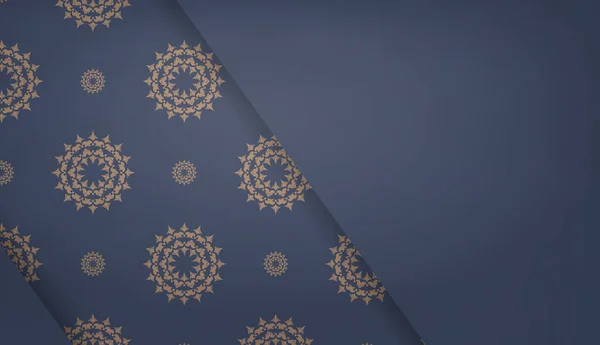 Modello Banner Blu Con Ornamento Mandala Marrone Luogo Testo — Vettoriale Stock