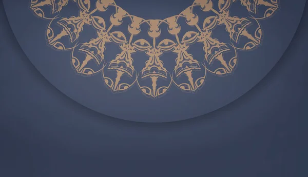 Шаблон Синього Банера Коричневим Орнаментом Мандали Місцем Вашого Логотипу — стоковий вектор