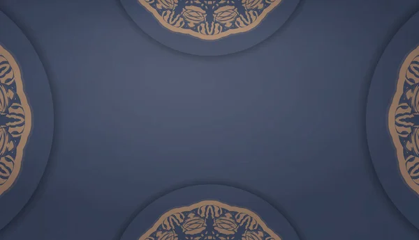 Plantilla Banner Azul Con Adorno Mandala Marrón Lugar Para Logotipo — Vector de stock