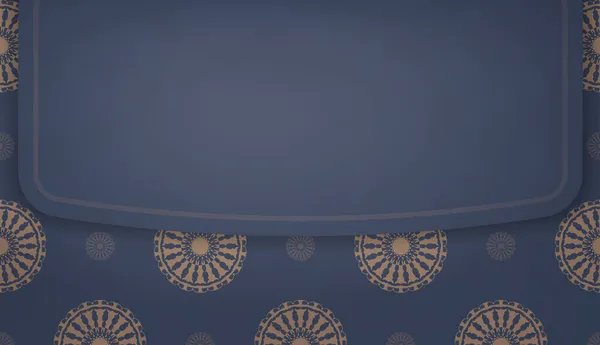 Plantilla Banner Azul Con Adorno Marrón Lujo Para Diseño Bajo — Vector de stock