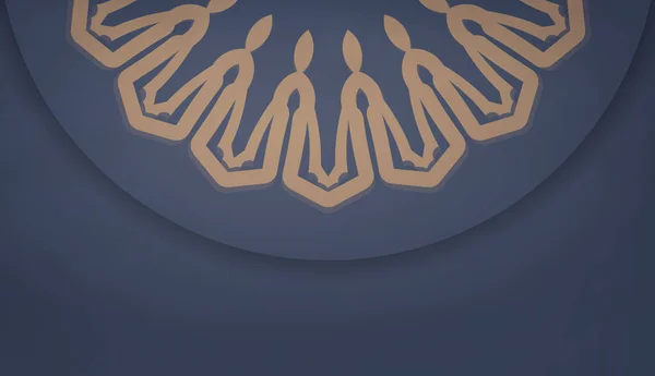 Шаблон Синего Баннера Роскошным Коричневым Рисунком Пространством Логотипа Текста — стоковый вектор