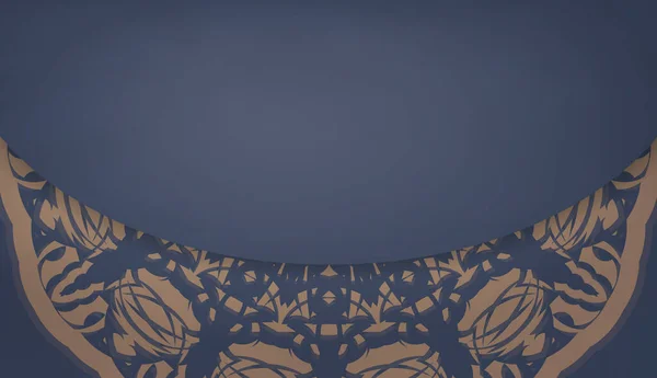 Шаблон Синього Банера Розкішним Коричневим Візерунком Простором Вашого Логотипу Або — стоковий вектор