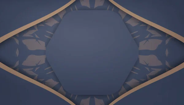 Шаблон Синего Баннера Старинным Коричневым Орнаментом Логотипом — стоковый вектор