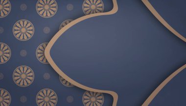 Metin altında tasarım için soyut kahverengi süslemeli mavi renk pankart şablonu