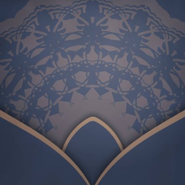 Klasik kahverengi desenli mavi selamlama broşürü tipografi için hazırlanıyor..