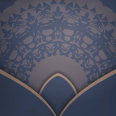 Mavi Hindistan kahverengi desenli karşılama broşürü tipografi için hazır..