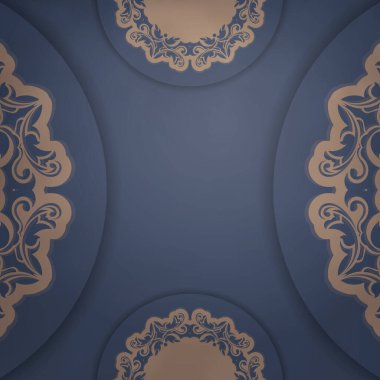 Kahverengi mandala süsü basılmaya hazır mavi kartpostal.