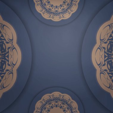 Soyut kahverengi süslemeli mavi broşür basılmaya hazır..