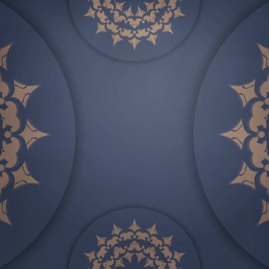 Soyut kahverengi süslemeli mavi broşür basılmaya hazır..