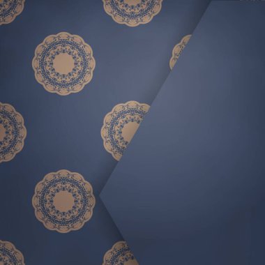 Tasarımınız için kahverengi mandala süslemeli mavi broşür..