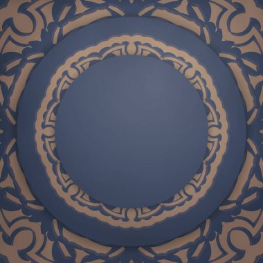 Tasarımınız için lüks kahverengi desenli mavi broşür.