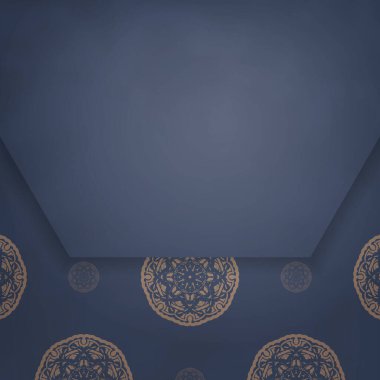 Tasarımınız için mavi ve kahverengi desenli broşür.