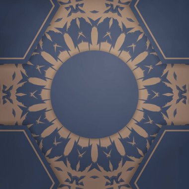 Tasarımınız için kahverengi mandala süslemeli mavi broşür..
