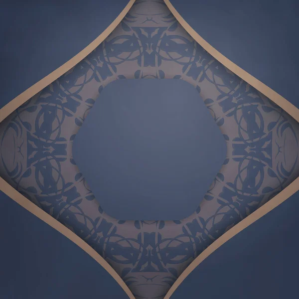 Брошюра Синем Цвете Старинным Коричневым Орнаментом Подготовленная Типографии — стоковый вектор