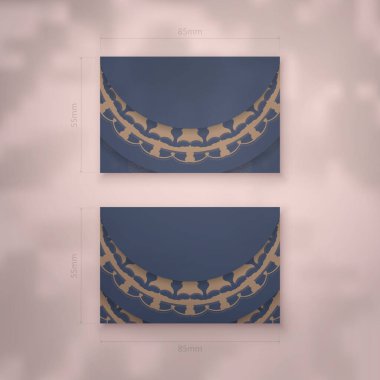 Mavili kartvizit, işletmeniz için klasik kahverengi desenli..