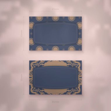 Mavili kartvizit şablonu ve markanız için klasik kahverengi süsler..
