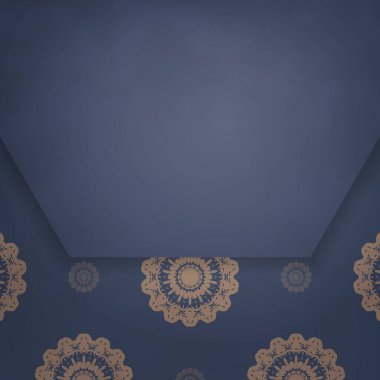 Tasarımınız için lüks kahverengi desenli mavi renkli el ilanı şablonu.