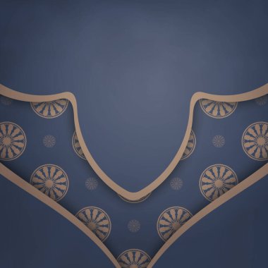 Tasarımınız için soyut kahverengi desenli mavi renkli tebrik kartı.