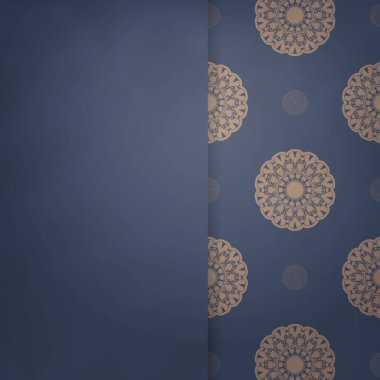 Tebrik kartı olarak mavi ve kahverengi mandala süsleri..