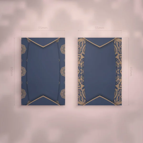 Tarjeta Visita Azul Con Patrón Marrón Vintage Para Personalidad — Vector de stock