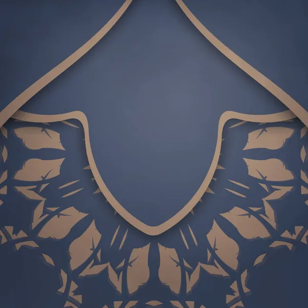 Modèle Dépliant Bleu Avec Motif Brun Grec Prêt Pour Impression — Image vectorielle