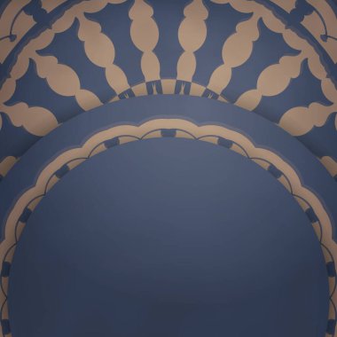 Soyut kahverengi süslemeli mavi renkli broşür yazdırma için hazırlanır.