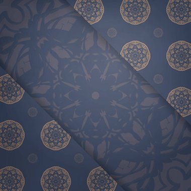 Mavi kartpostalda tipografi için hazırlanmış soyut kahverengi süslemeler var..