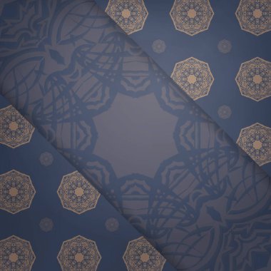 Mavi kartpostalda tipografi için hazırlanmış kahverengi süslemeler var..