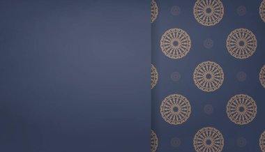 Hindistan kahverengi süslemeleri ve logo alanı ile mavi arka plan